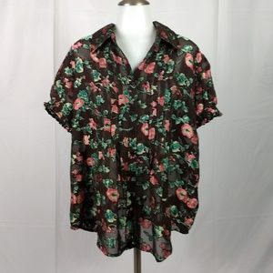 Denim 24/7 Plus Size 18W Sheer Floral Blouse